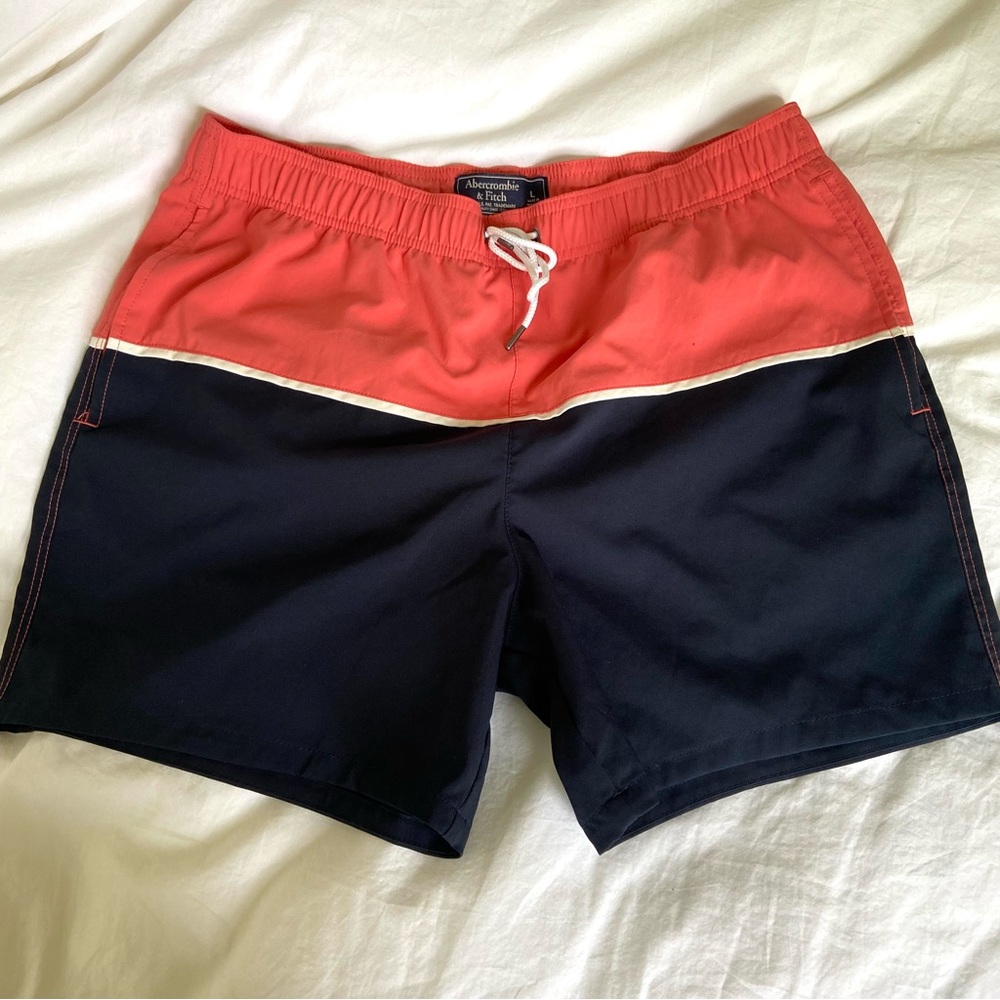 ABERCROMBIE & FITCH Color Block Swim Trunks Size L Lined Beach Poolside Resort